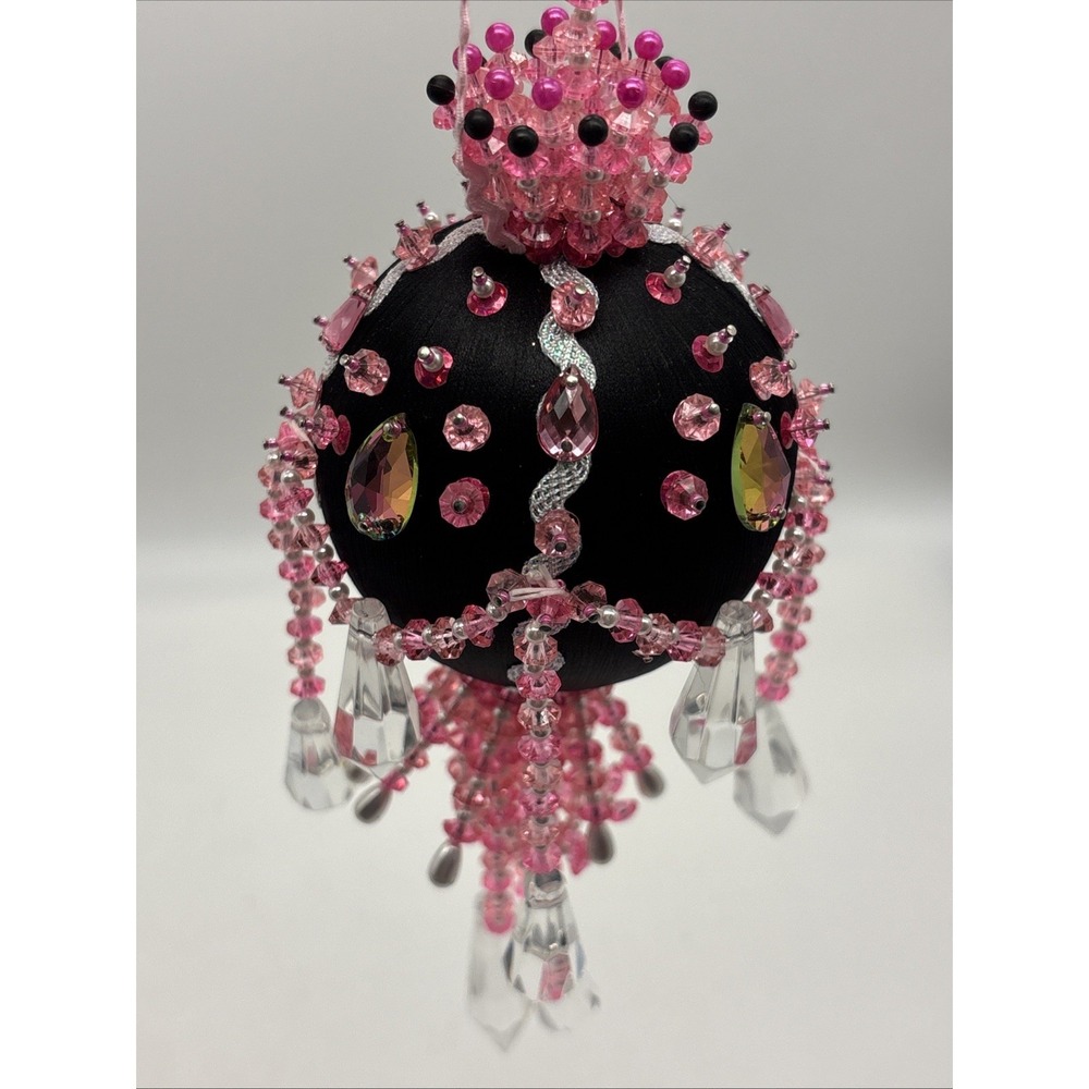 Vintage PUSHPIN  ORNAMENT Sequin Bead Ornate Christmas Tree Handmade Bling